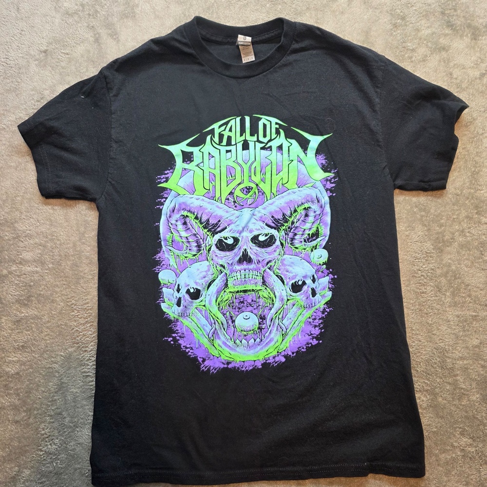 Fall Of Babylon Shirt Mens M Black Neon Skull Horror Graphic Band T-Shirt